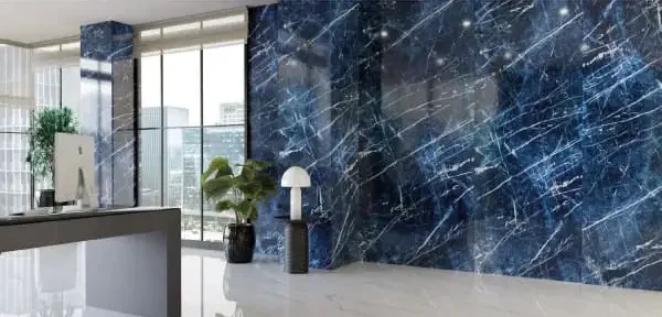 Pared porcelanato azul